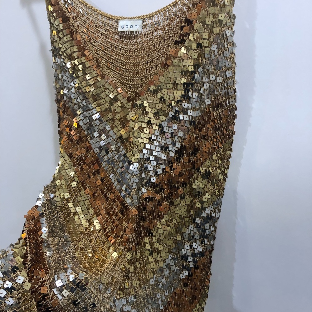 Gold silver copper sequin crochet tank